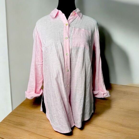 Susan Graver Linen Button Down Blouse XXSP - Picture 1 of 7